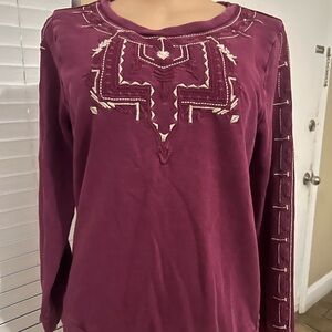 Lucky Brand Burgundy Embroidered Sweatshirt